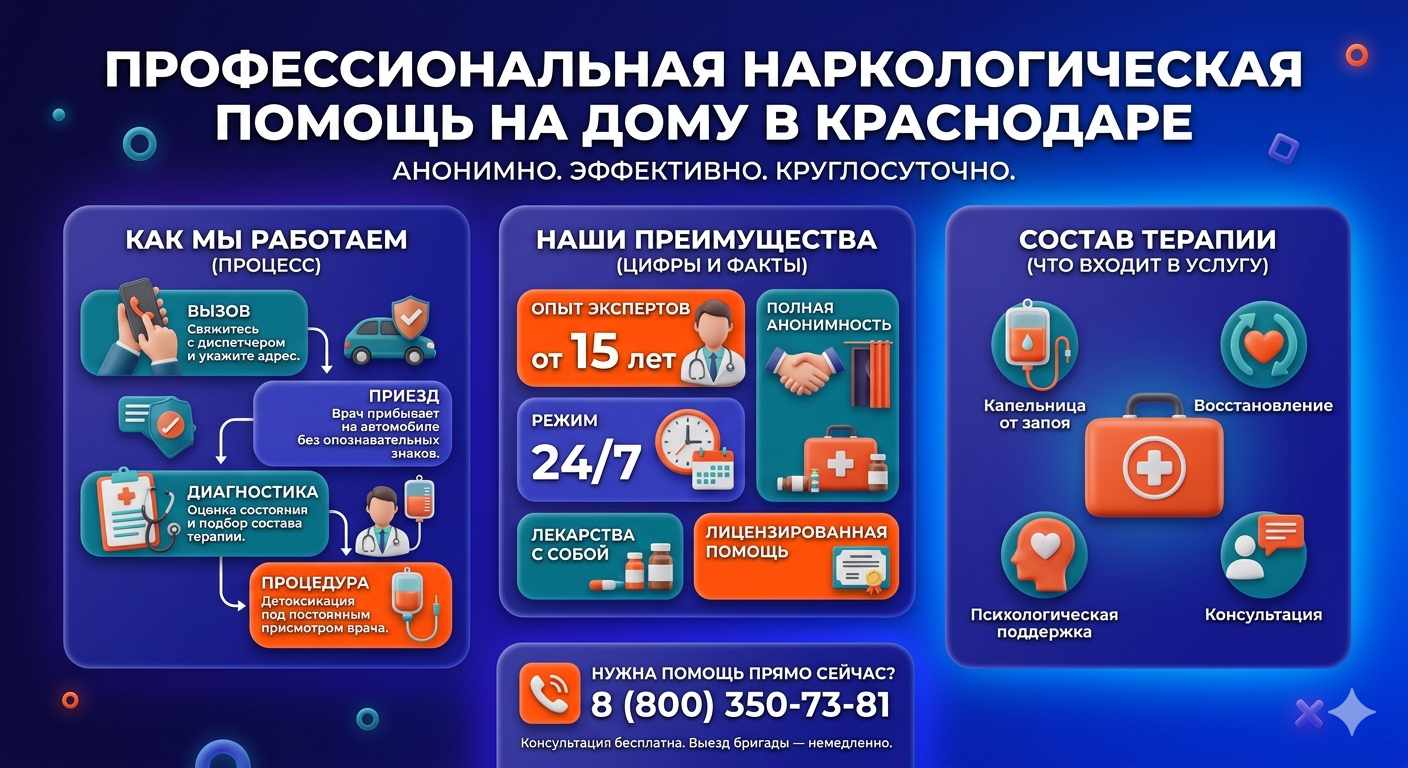 Инфографика о принципах лечения алкоголизма на дому в Агиделе: этапы вызова нарколога, преимущества анонимной детоксикации и состав медицинской помощи.